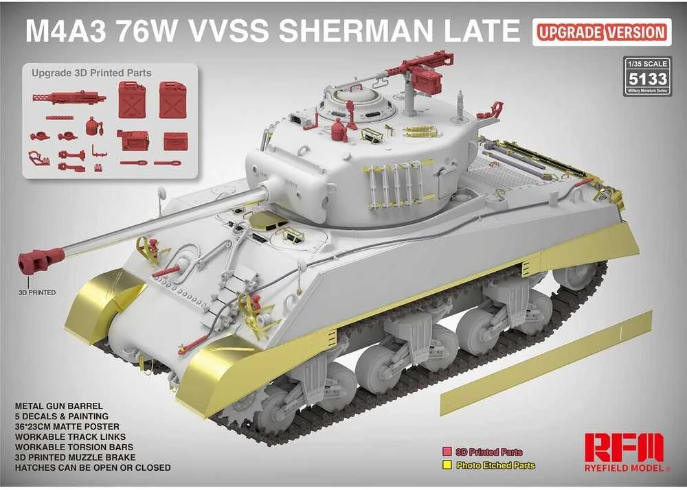 RFM Rye Field M4A3 Sherman 76W VVSS, 1/35 vėlyvas patobulintas tankas