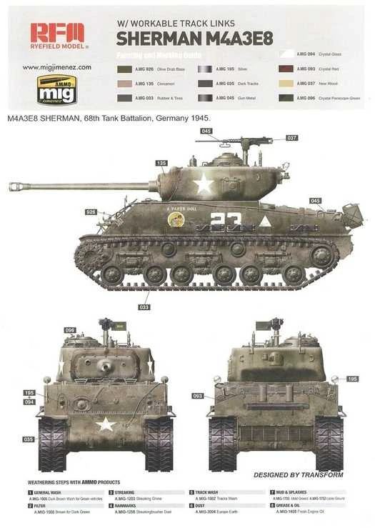 RFM Rye Field M4A3E8 Sherman Easy Eight tanko modelis 1/35