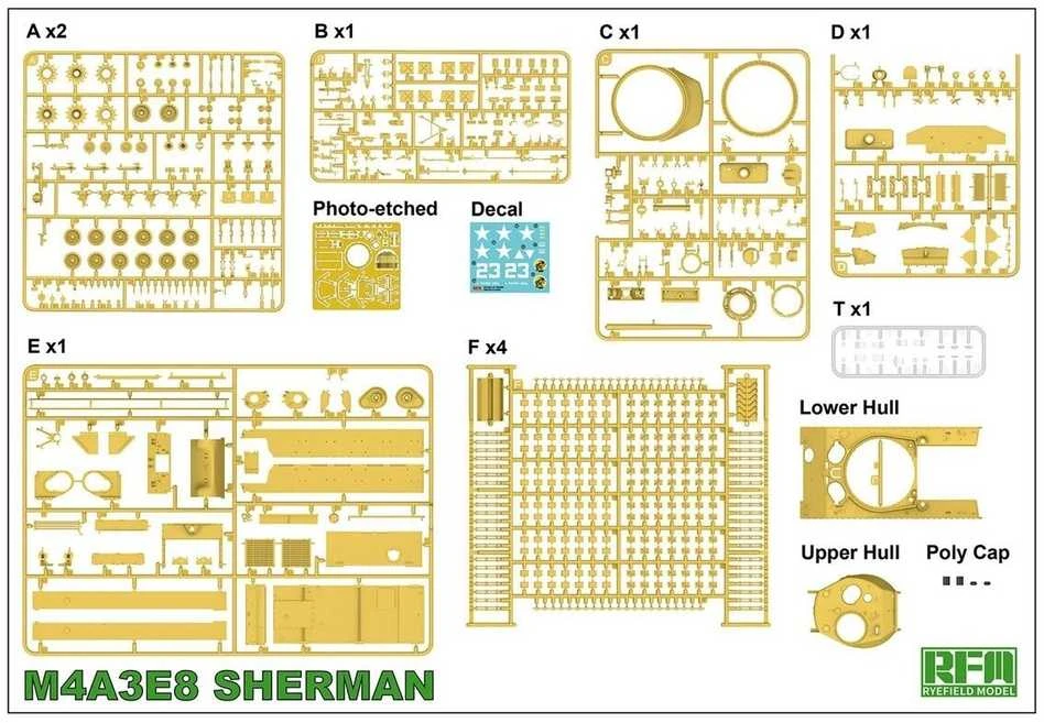 RFM Rye Field M4A3E8 Sherman Easy Eight tanko modelis 1/35