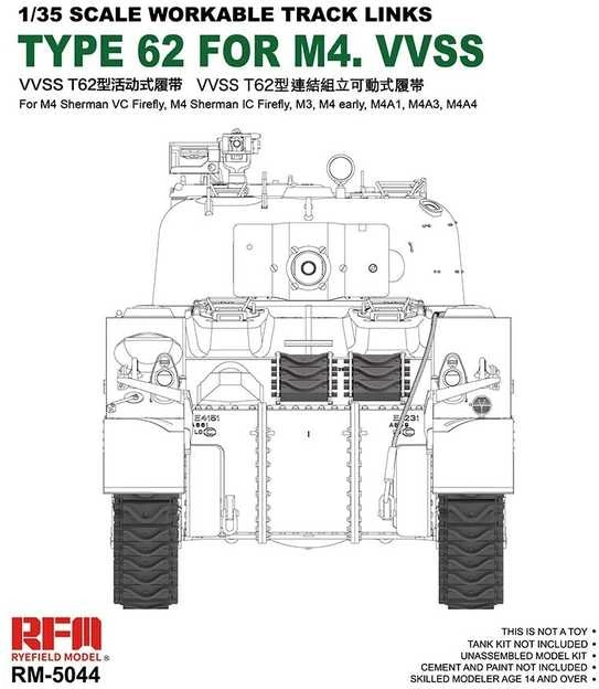 RFM Rye Field Model judantys Type 62 vikšrai M4 VVSS, 1/35 (5044)