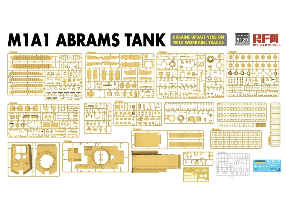 RFM Rye Field Model M1A1 Abrams Ukrainos atnaujinta versija 1/35, darbiniai vikšrai