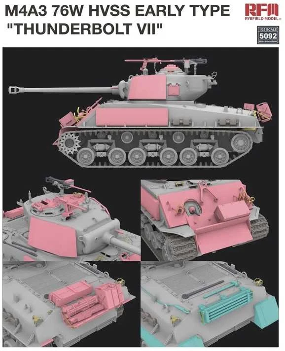 RFM Rye Field Model Sherman M4A3 76W HVSS Thunderbolt VII 1/35 plastikinis modelis