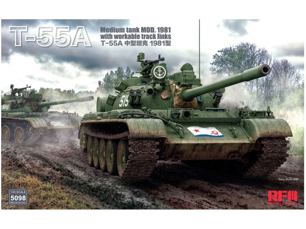 RFM Rye Field T-55A tanko 1981 1/35 rinkinys su judančiais vikšrais