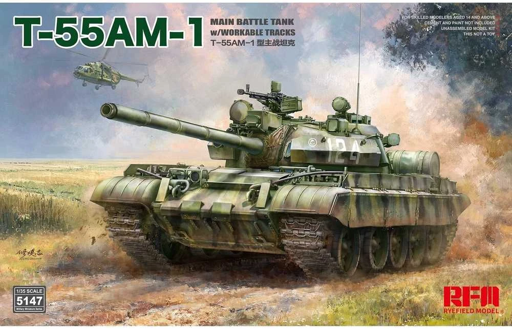 RFM Rye Field T-55AM-1 tanko modelis 1/35 su judančiais vikšrais