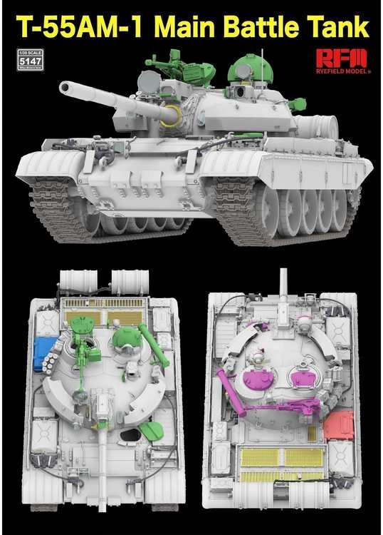 RFM Rye Field T-55AM-1 tanko modelis 1/35 su judančiais vikšrais