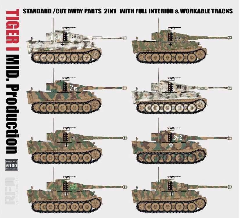 RFM Rye Field Tiger I tankas vid. gamyba 2in1 pilnas interjeras 1/35