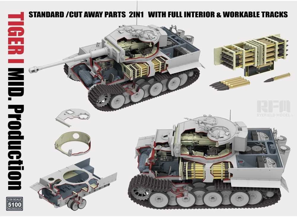 RFM Rye Field Tiger I tankas vid. gamyba 2in1 pilnas interjeras 1/35