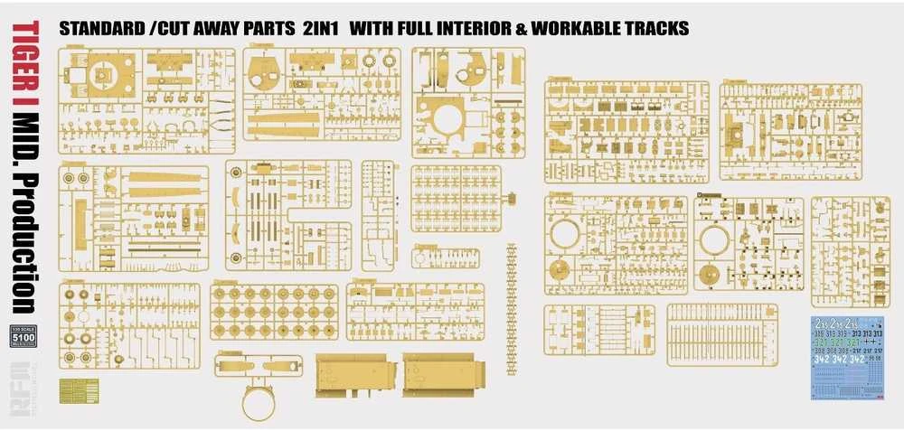 RFM Rye Field Tiger I tankas vid. gamyba 2in1 pilnas interjeras 1/35