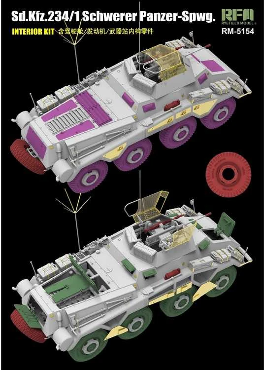 RFM Sd.Kfz. 234/1 šarvuotis su interjeru, 1/35 plastikinis modelis
