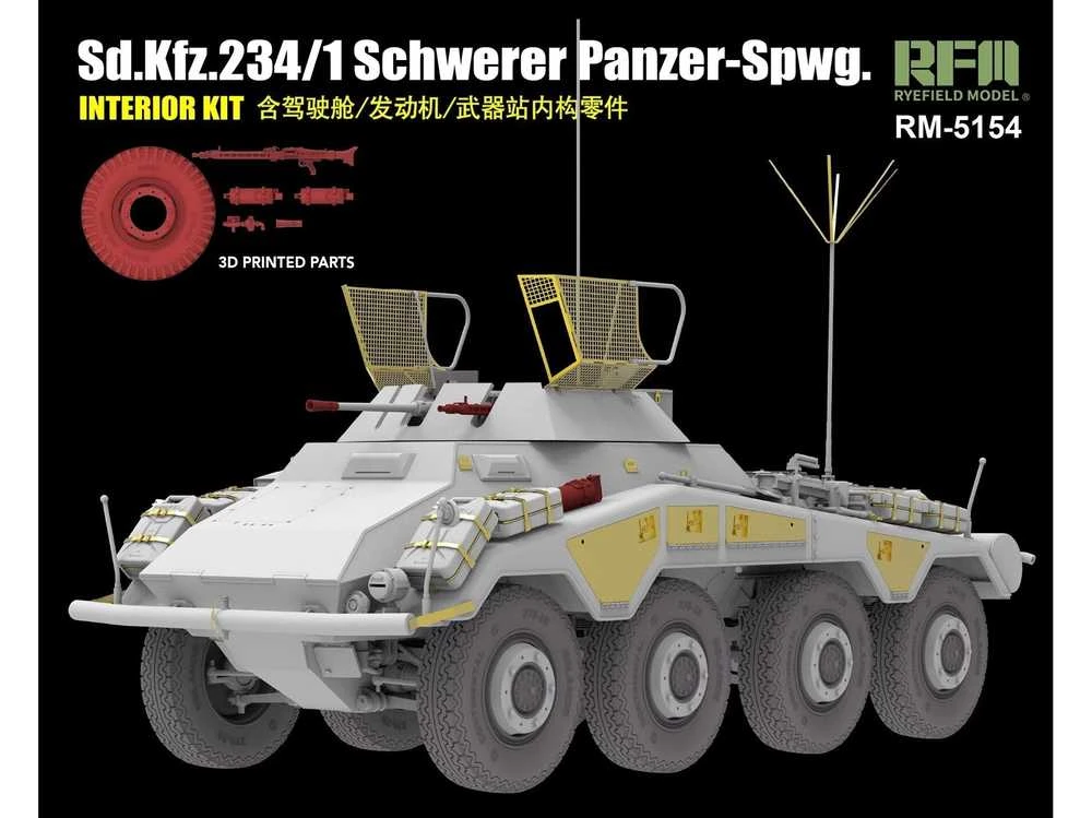 RFM Sd.Kfz. 234/1 šarvuotis su interjeru, 1/35 plastikinis modelis