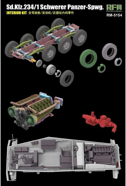 RFM Sd.Kfz. 234/1 šarvuotis su interjeru, 1/35 plastikinis modelis