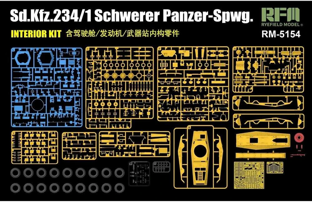 RFM Sd.Kfz. 234/1 šarvuotis su interjeru, 1/35 plastikinis modelis