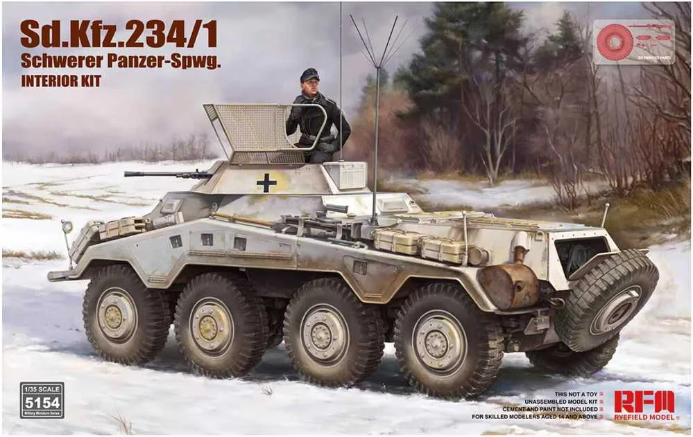 RFM Sd.Kfz. 234/1 šarvuotis su interjeru, 1/35 plastikinis modelis
