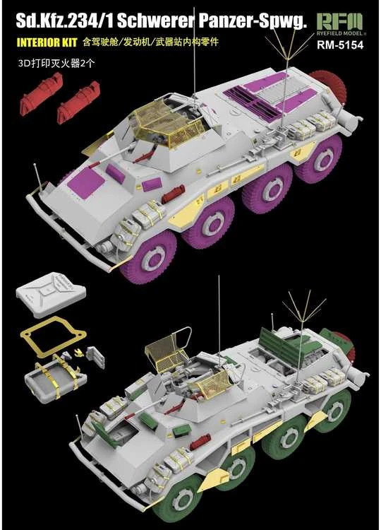 RFM Sd.Kfz. 234/1 šarvuotis su interjeru, 1/35 plastikinis modelis