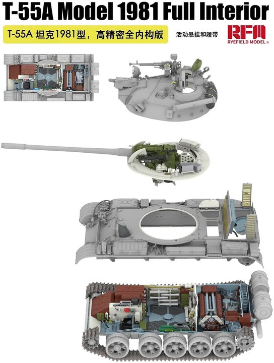 RFM T-55A tanko plastikinis modelis su pilnu interjeru 1:35