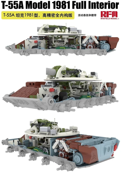 RFM T-55A tanko plastikinis modelis su pilnu interjeru 1:35