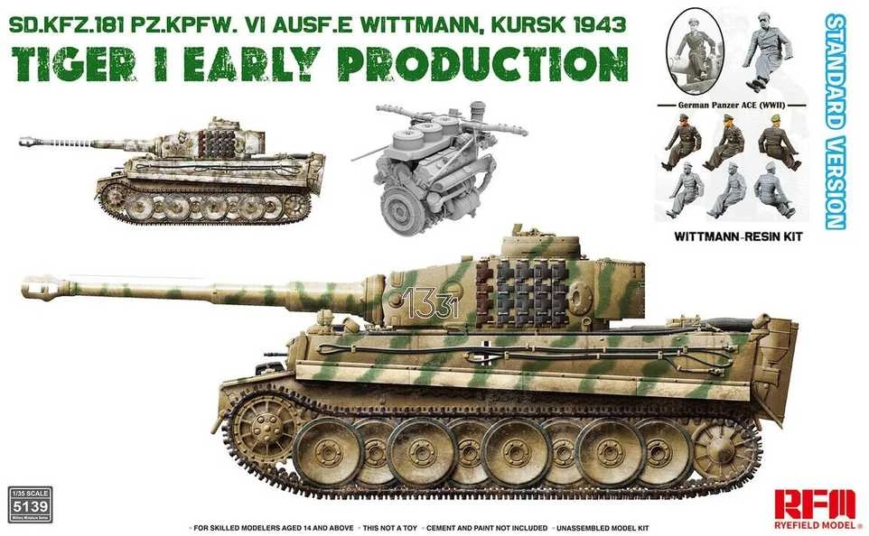 RFM Tiger I tanko modelis, Kurskas 1943, su Wittmann figūra, 1/35 Rye Field
