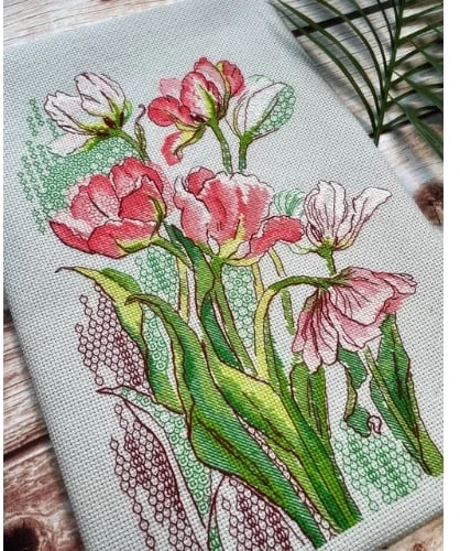 Riolis Blackwork siuvinėjimo rinkinys „Grakščios tulpės“ 21 x 30 cm