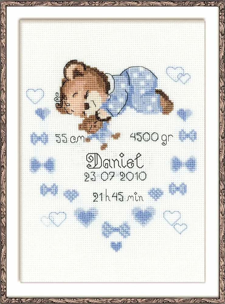 RIOLIS – Create It Yourself – Siuvinėjimo rinkinys „Berniuko gimimo liudijimas“ 1124 (18x24 cm)