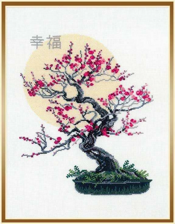 RIOLIS - Create It Yourself - Siuvinėjimo rinkinys „Bonsai Sakura - gerovės simbolis“ 1036 (35x45 cm)