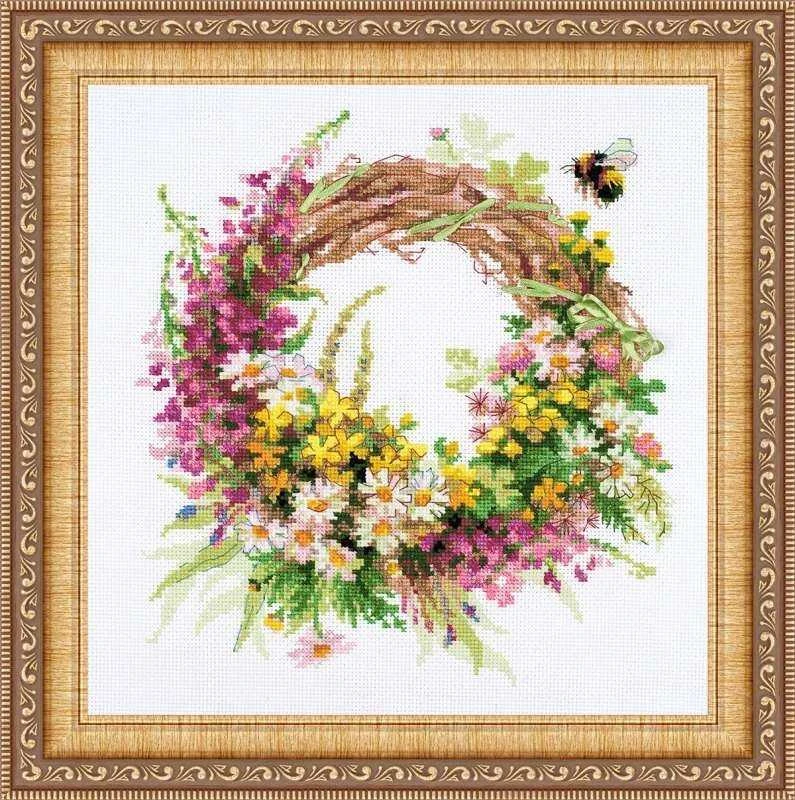 RIOLIS - Create It Yourself - Siuvinėjimo rinkinys „Vainikas su ugniažole“ 1456 (30x30 cm)