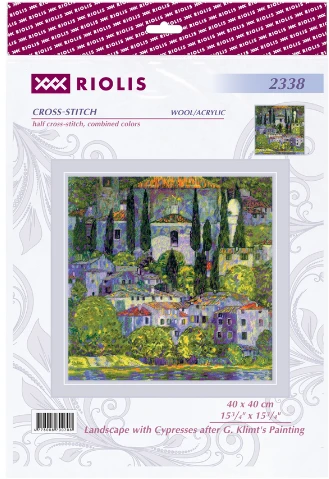 Riolis Gustavo Klimto „Kraštovaizdis su kiparisais“ kryželiu siuvinėjimo rinkinys 40x40 cm