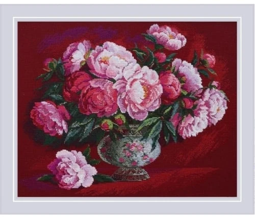 Riolis Siuvinėjimo kryželiu rinkinys „Prabangūs bijūnai“ 50 x 40 cm