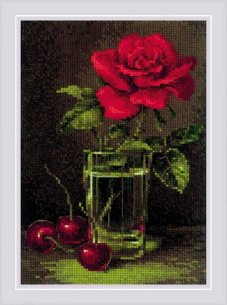 Riolis Kryželiu siuvinėjimo rinkinys Rožė ir Sweet Cherry 15x21 SR2123