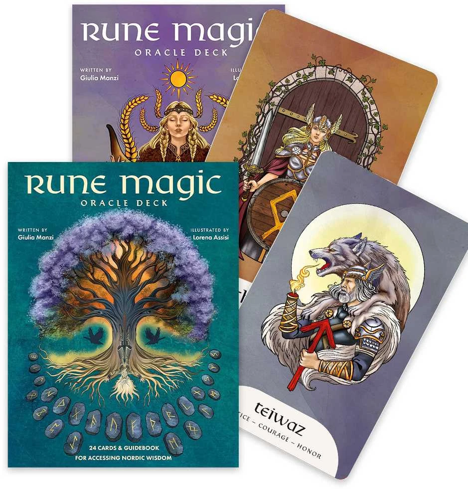 Us Games Systems Dvasinės Kortos - Rune Magic Oracle 24 Kortos su Gidu 15.2 x 20.1 x 2.8 cm