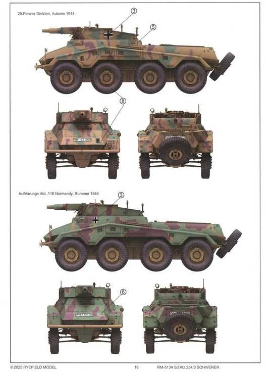 Rye Field 1/35 Sd.Kfz. 234/3 žvalgybinis šarvuotis 7,5 cm Stummel RFM-5134