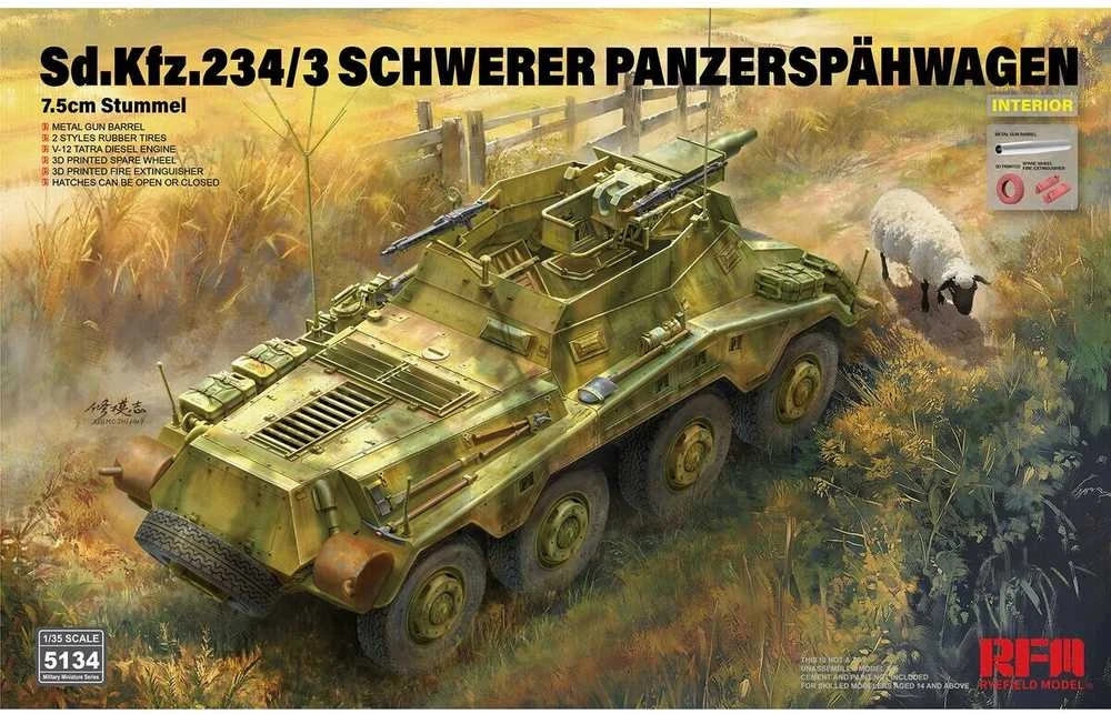 Rye Field 1/35 Sd.Kfz. 234/3 žvalgybinis šarvuotis 7,5 cm Stummel RFM-5134