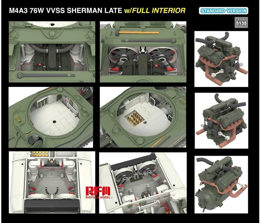 Rye Field Model M4A3 Sherman 76W VVSS Late su interjeru 1/35 RFM-5135