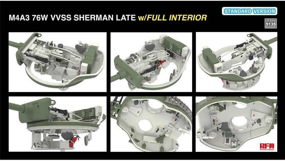 Rye Field Model M4A3 Sherman 76W VVSS Late su interjeru 1/35 RFM-5135