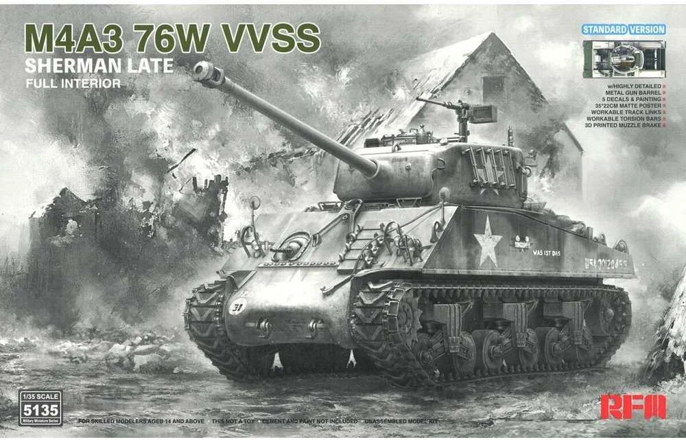 Rye Field Model M4A3 Sherman 76W VVSS Late su interjeru 1/35 RFM-5135