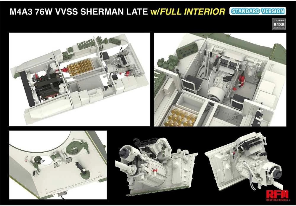 Rye Field Model M4A3 Sherman 76W VVSS Late su interjeru 1/35 RFM-5135