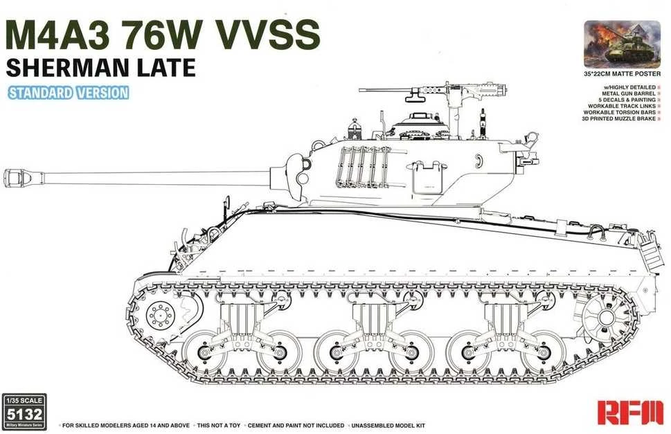 Rye Field Model tanko M4A3 Sherman 76W VVSS (vėlyvas), 1/35, RFM-5132