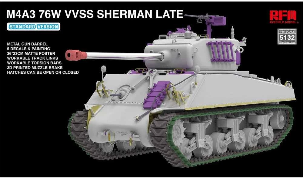 Rye Field Model tanko M4A3 Sherman 76W VVSS (vėlyvas), 1/35, RFM-5132