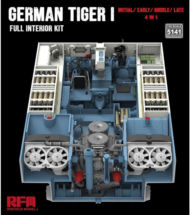 Rye Field Model Tiger I 1/35 modelis, pilnas interjeras, 4 viename (RFM-5141)