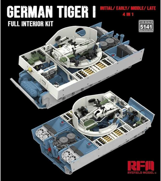 Rye Field Model Tiger I 1/35 modelis, pilnas interjeras, 4 viename (RFM-5141)