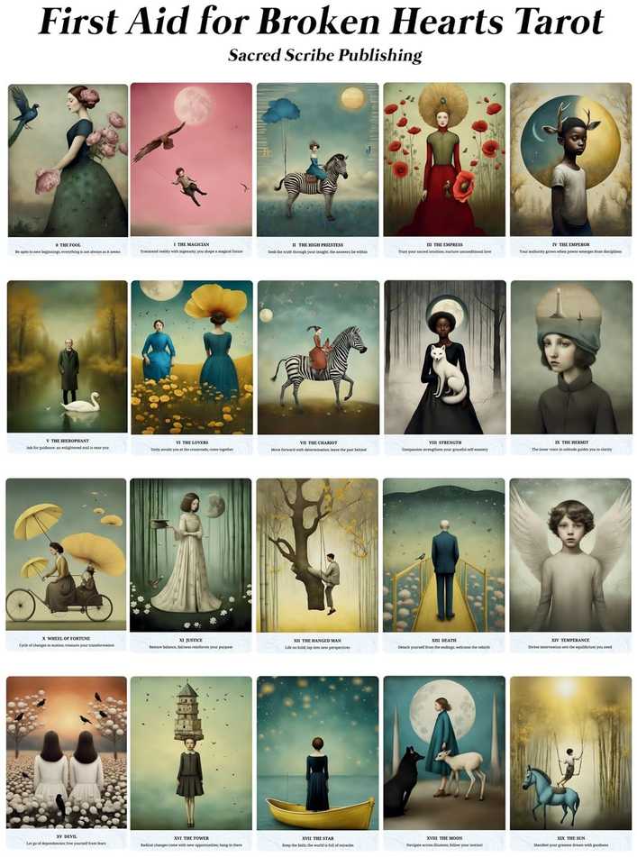 Sacred Scribe Publishing Taro kortų rinkinys - First Aid for Broken Hearts Tarot, 78 Kortos Su Instrukcijų Knyga