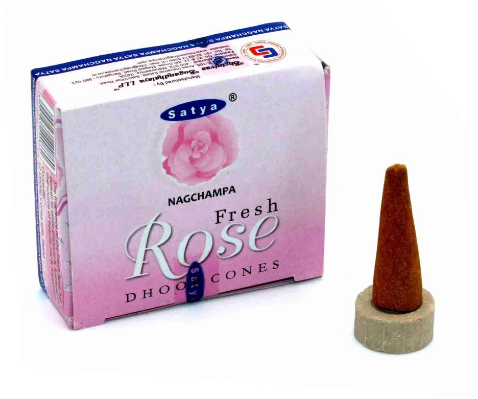 Kvepiančių Smilkalų Koniukas - Satya Fresh Rose 12 Koniukų su Laikikliu