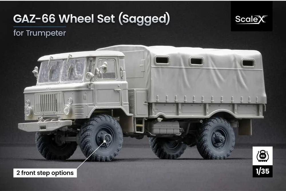 Scalex GAZ-66 nusėdę ratai Trumpeter modeliui, 3D, 1/35