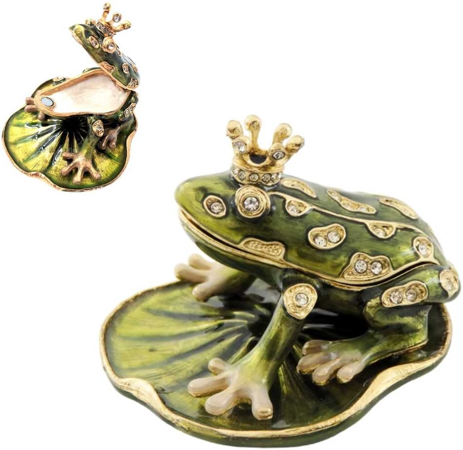 SIAM FASHION JEWELRY CO., LTD. Emaliuota metalinė dėžutė su kristalais „Varlė“ – papuošalams, dovana