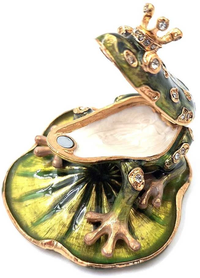 SIAM FASHION JEWELRY CO., LTD. Emaliuota metalinė dėžutė su kristalais „Varlė“ – papuošalams, dovana