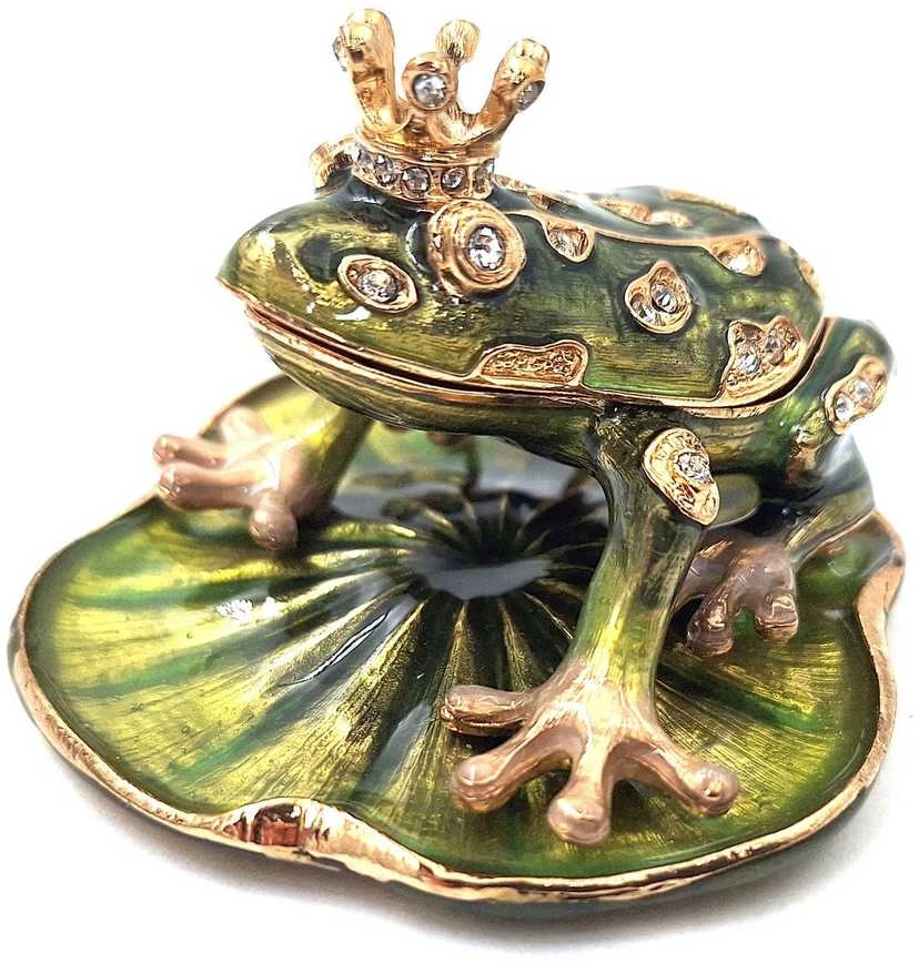 SIAM FASHION JEWELRY CO., LTD. Emaliuota metalinė dėžutė su kristalais „Varlė“ – papuošalams, dovana