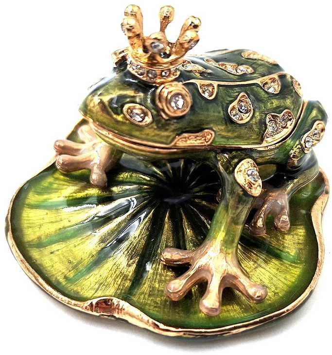 SIAM FASHION JEWELRY CO., LTD. Emaliuota metalinė dėžutė su kristalais „Varlė“ – papuošalams, dovana