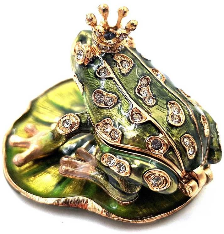 SIAM FASHION JEWELRY CO., LTD. Emaliuota metalinė dėžutė su kristalais „Varlė“ – papuošalams, dovana