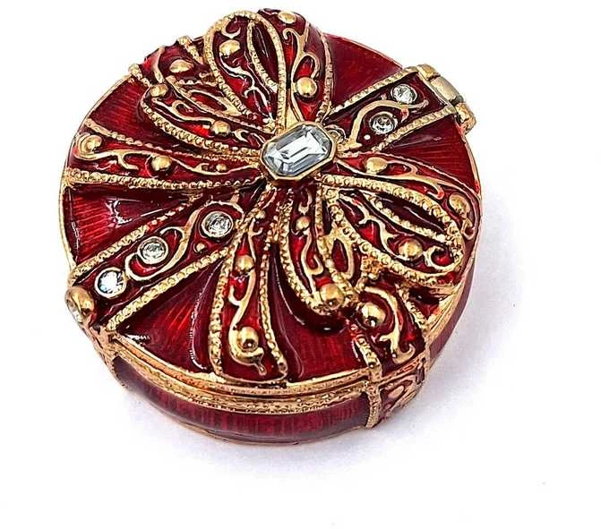 SIAM FASHION JEWELRY CO., LTD. Metalinė papuošalų dėžutė su kristalais, raudona–aukso elegantiška dovana jai