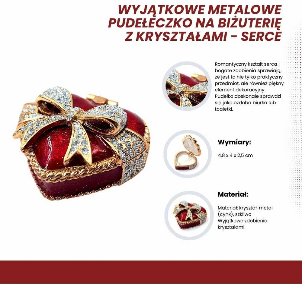 SIAM FASHION JEWELRY CO., LTD. Metalinė širdelės papuošalų dėžutė su kristalais – romantiška dovana