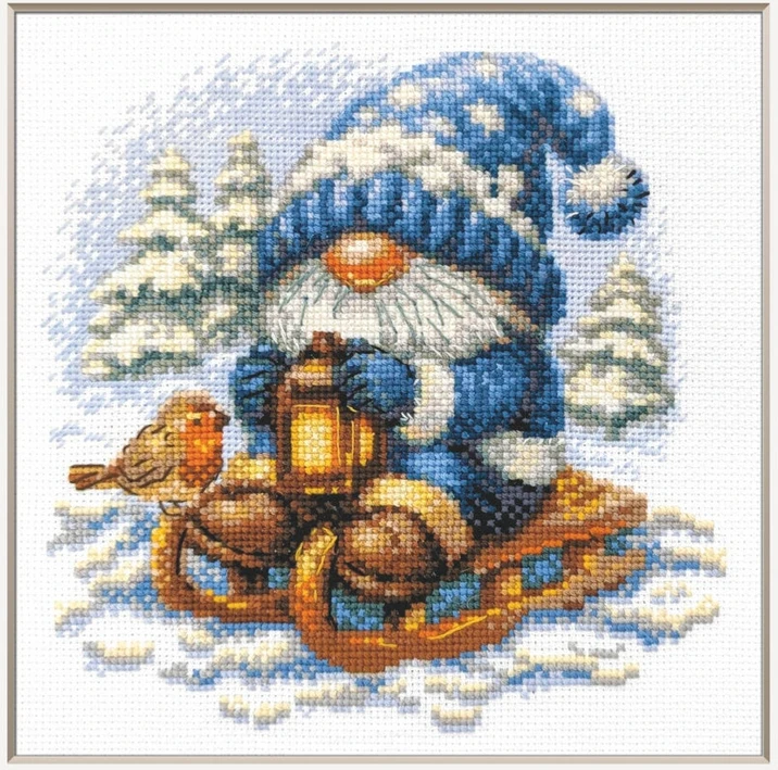Siuvinėjimo kryželiu rinkinys Aine „Snieguotas nykštukas“, 20x20 cm